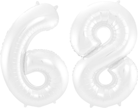 Folieballon 68 jaar metallic wit 86cm