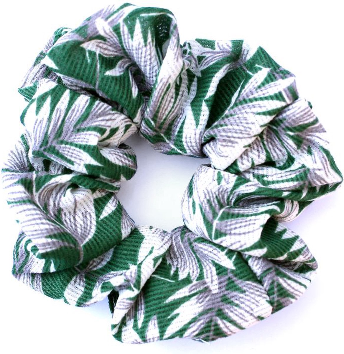 STUDIO Ivana - Scrunchie palmbladeren groen - Royale scrunchie met bladeren print - Groene haarwokkel met dessin