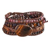 Marama - wikkelarmband Tiger - edelsteen tijgeroog - leer - 90 cm. - damesarmband