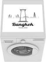 Wasmachine beschermer mat - Illustratie van de skyline van Bangkok met een rood detail - zwart wit - Breedte 55 cm x hoogte 45 cm