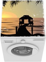 Wasmachine beschermer mat - Hut - Pier - Zee - Tekening - Breedte 60 cm x hoogte 60 cm