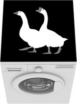 Wasmachine beschermer mat - twee witte ganzen op een zwarte achtergrond - zwart wit - Breedte 60 cm x hoogte 60 cm