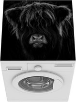 Wasmachine beschermer mat - Donker portret Schotse hooglander - zwart wit - Breedte 60 cm x hoogte 60 cm