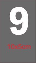 Cijfersticker plakcijfer huisnummersticker containersticker WIT 10x5cm Nummer 9