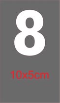 Cijfersticker plakcijfer huisnummersticker containersticker WIT 10x5cm Nummer 8