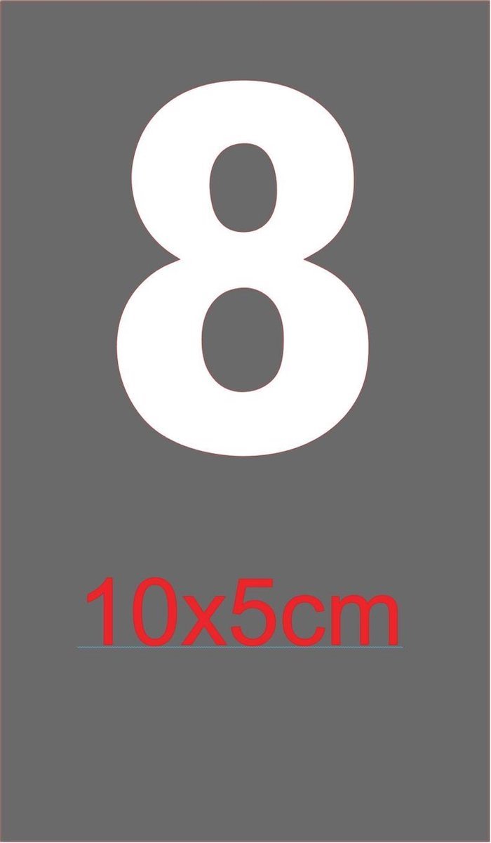 Cijfersticker plakcijfer huisnummersticker containersticker WIT 10x5cm Nummer 8