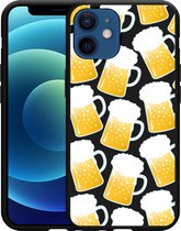 iPhone 12/12 Pro Hoesje Zwart Bierpullen - Designed by Cazy
