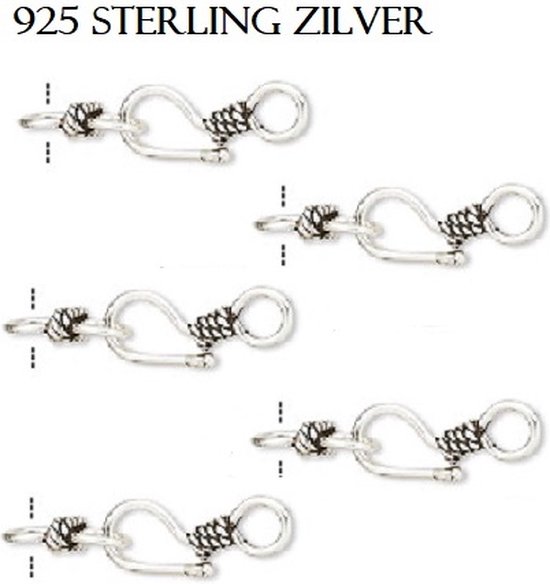 Sterling zilveren haak-en-oog slotjes, 18x6mm. Per 5 stuks | bol