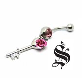 Navelpiercing Sleutel met roze bloem