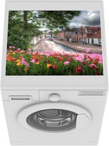 Wasmachine beschermer mat - Dokkum - Tulpen - Huis - Breedte 55 cm x hoogte 45 cm