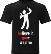T-shirt Unisex - Funny - Believe In Your Selfie - Zwart - Large