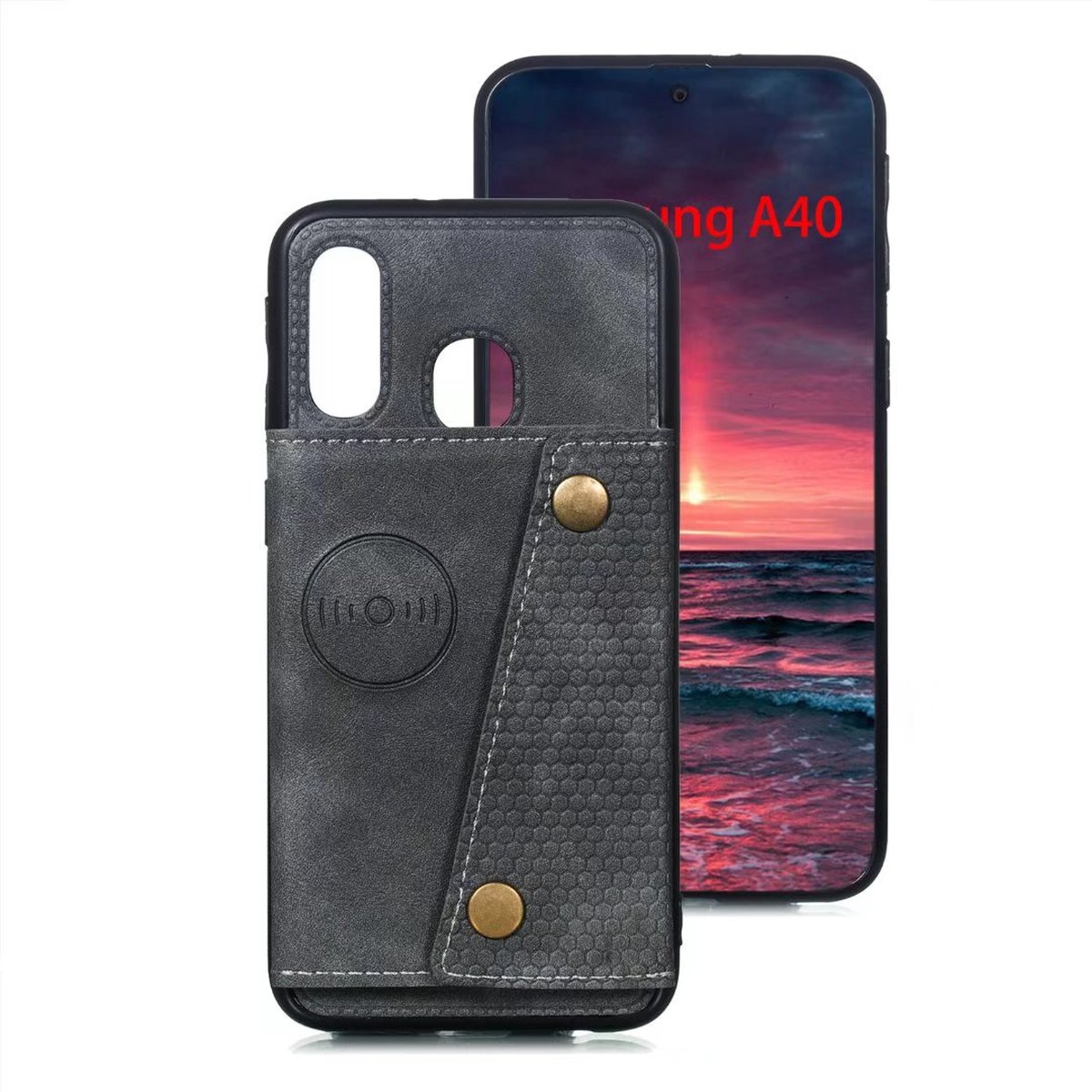 Pasjeshouder Geschikt voor Samsung Galaxy A40 - Grijs - PU Leer - Magnetisch