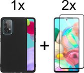 Samsung A53 hoesje - Samsung galaxy A53 hoesje zwart siliconen case hoes cover hoesjes - Full Cover - 2x Samsung A53 screenprotector