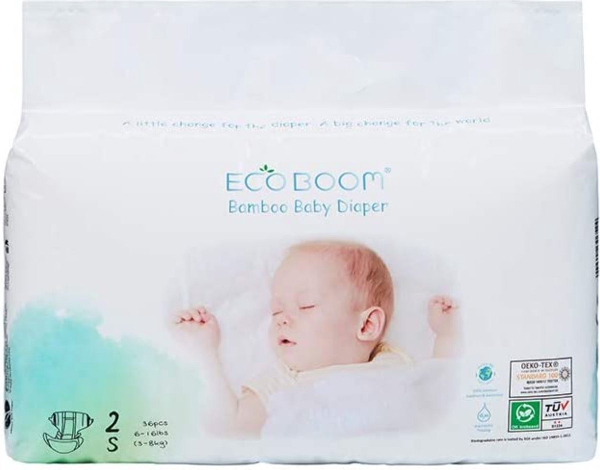 Goedkoopste ECOBOOM Bamboe Eco Wegwerp Baby luiers 36 STUKS - Maat 1, Maat 2 (Small 3-8kg) - Bamboe luier - Meest Natuurlijke, Duurzame en Ecologisch Bamboo luierbroekje- Organische wegwerpluier - Eco luiers - Bio Luiers