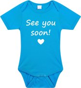 Baby rompertje met leuke tekst | See you soon! |zwangerschap aankondiging | cadeau papa mama opa oma oom tante | kraamcadeau | maat 56 blauw