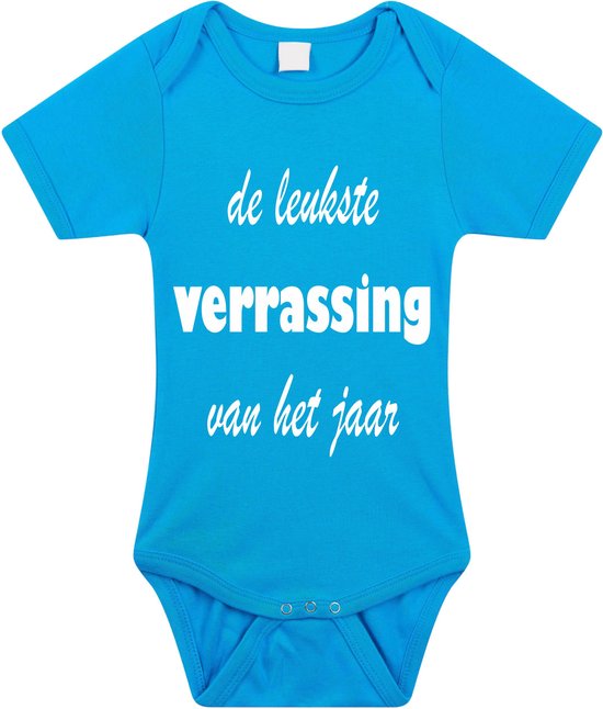 Baby rompertje met leuke tekst | de leukste verrassing van het jaar |zwangerschap aankondiging | cadeau papa mama opa oma oom tante | kraamcadeau | maat 56 blauw