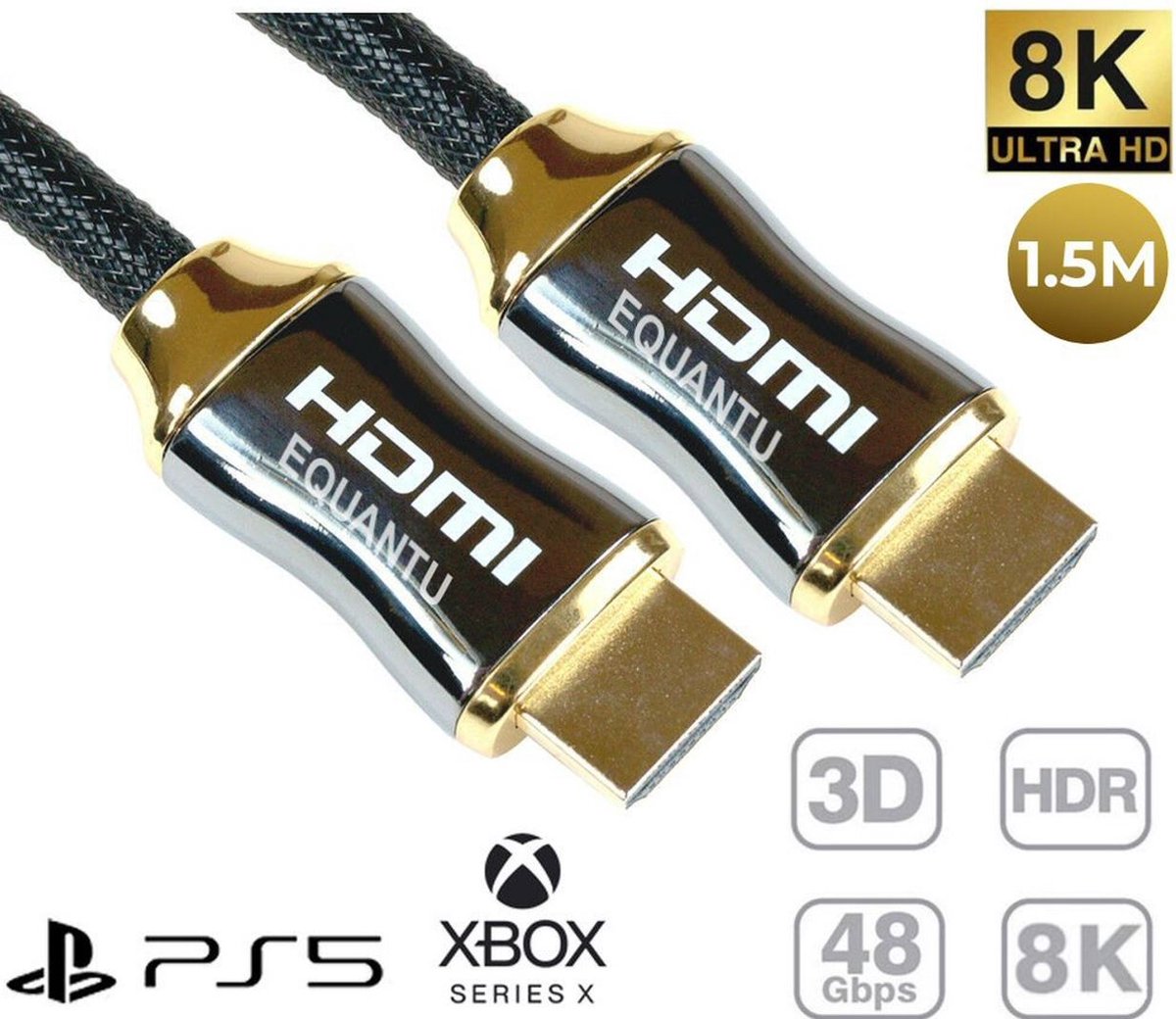 Premium HDMI Kabel 2.1 - Ultra HD High Speed 8K - HDMI naar HDMI - 1,5 Meter - Geschikt voor Xbox Series X & PS5