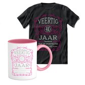 40 Jaar Legendarisch Gebrouwen T-shirt met mok giftset Roze | Verjaardag cadeau pakket set | Grappig feest shirt Heren – Dames – Unisex kleding | Koffie en thee mok | Maat XXL
