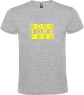 Grijs  T shirt met  print van "BORN TO BE FREE " print Neon Geel size L