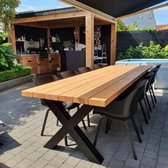 Tuintafel Douglas 220 x 100 cm - Stalen X poten + Tijdelijk Gratis Onderhoudspakket - inclusief vakkundige montage