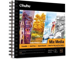 Ohuhu - Mixed Media / Alcohol marker papier spiraalblok 22,5 x 21 cm - 200 grams - 62 vellen