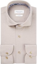 Profuomo slim fit overhemd - tricot - beige - Strijkvriendelijk - Boordmaat: 44