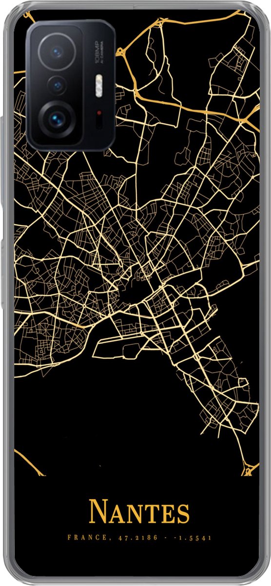 Telefoonhoesje Geschikt voor Xiaomi 11 Lite 5G NE hoesje - Nantes - Kaart - Goud - Siliconen Telefoonhoesje Telefoonhoesje