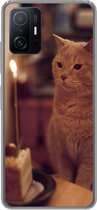 Geschikt voor Xiaomi 11 Lite 5G NE hoesje - Kat - Verjaardag - Kaars - Siliconen Telefoonhoesje