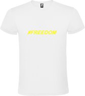 Wit  T shirt met  print van "# FREEDOM " print Neon Geel size XXL
