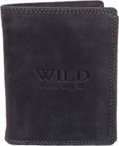 Wild Leather Only !!! Portemonnee Heren Hunter Leer Zwart (staand model)