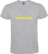 Grijs  T shirt met  print van "# FREEDOM " print Neon Geel size XXXL