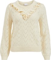 VILA VIFEBA O-NECK FLOUNCE KNIT/KA Dames Trui Birch  - Maat S