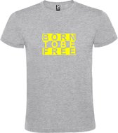 Grijs  T shirt met  print van "BORN TO BE FREE " print Neon Geel size XXXXL