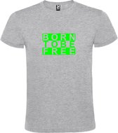 Grijs  T shirt met  print van "BORN TO BE FREE " print Neon Groen size M