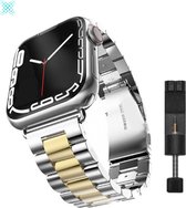 MY PROTECT® Luxe Metalen Armband Voor Apple Watch Series 1/2/3/4/5/6/7/8/SE 38/40/41mm Horloge Bandje - iWatch Schakel Polsband Strap RVS - Stainless Steel Watch Band - Zilver Goud