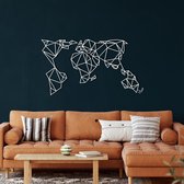 Wanddecoratie | Geometrische Wereldkaart / Geometric World Map  decor | Metal - Wall Art | Muurdecoratie | Woonkamer |Wit| 76x43cm