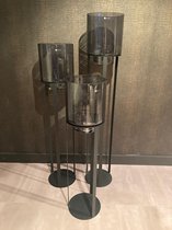 3 stuks Initials Open windlicht op pilaar | Luxe zwarte open windlicht set inclusief grey glas | XL windlicht luxury pilaren set tbv kaarsen