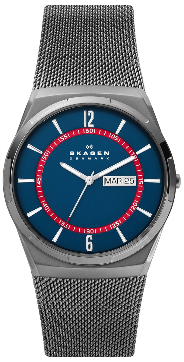 Skagen Melbye Horloge - Skagen heren horloge - Grijs - diameter 40 mm - Recycled stainless steel