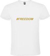 Wit T shirt met print van "BORN TO BE FREE " print Goud size XL