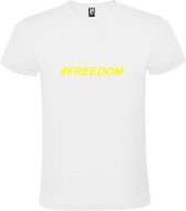 Wit  T shirt met  print van "# FREEDOM " print Neon Geel size XL