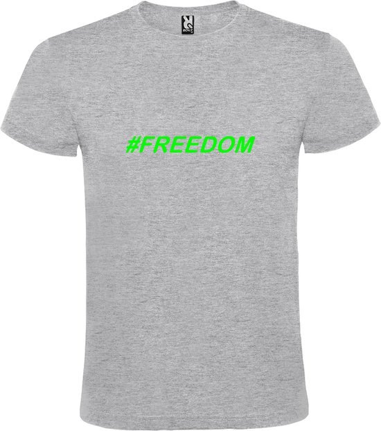Grijs  T shirt met  print van "# FREEDOM " print Neon Groen size XL