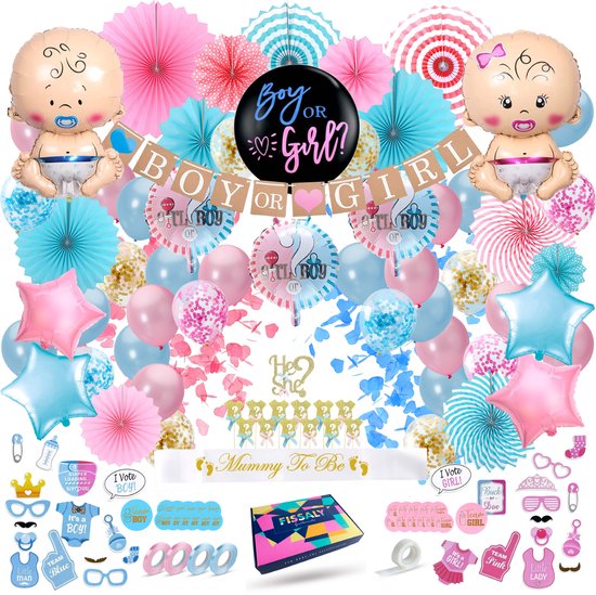 Fissaly 130 Stuks Gender Reveal Baby Shower Ballonnen Decoratie Feestpakket – Geslachtsbepaling & Babyshower - Fissaly