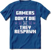 Gamers don't die pixel T-shirt | Paars | Gaming kleding | Grappig game verjaardag cadeau shirt Heren – Dames – Unisex | - Donker Blauw - L