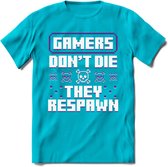 Gamers don't die pixel T-shirt | Paars | Gaming kleding | Grappig game verjaardag cadeau shirt Heren – Dames – Unisex | - Blauw - M
