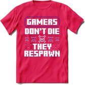 Gamers don't die pixel T-shirt | Paars | Gaming kleding | Grappig game verjaardag cadeau shirt Heren – Dames – Unisex | - Roze - XL