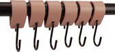 Brute Strength - Leren S-haak hangers - Roze - 12 stuks - 12,5 x 2,5 cm – Zwart zilver – Leer - handdoekhaakjes - Ophanghaken – kapstokhaak
