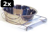 2x RVS HONDENBAK MET HOUDER 21CM