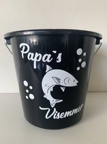 Emmer: Papa's visemmer. Huishoudemmer 5 liter zwart. Vaderdag verjaardag feestje