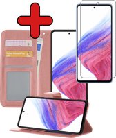 Samsung Galaxy A53 Hoesje Book Case Hoes Portemonnee Cover Met Screenprotector - Samsung Galaxy A53 Case Hoesje Wallet Case - rose Goud