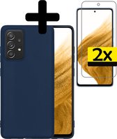 Samsung A53 Hoesje Met 2x Screenprotector - Samsung Galaxy A53 Case Cover - Siliconen Samsung A53 Hoes Met 2x Screenprotector - Donker Blauw